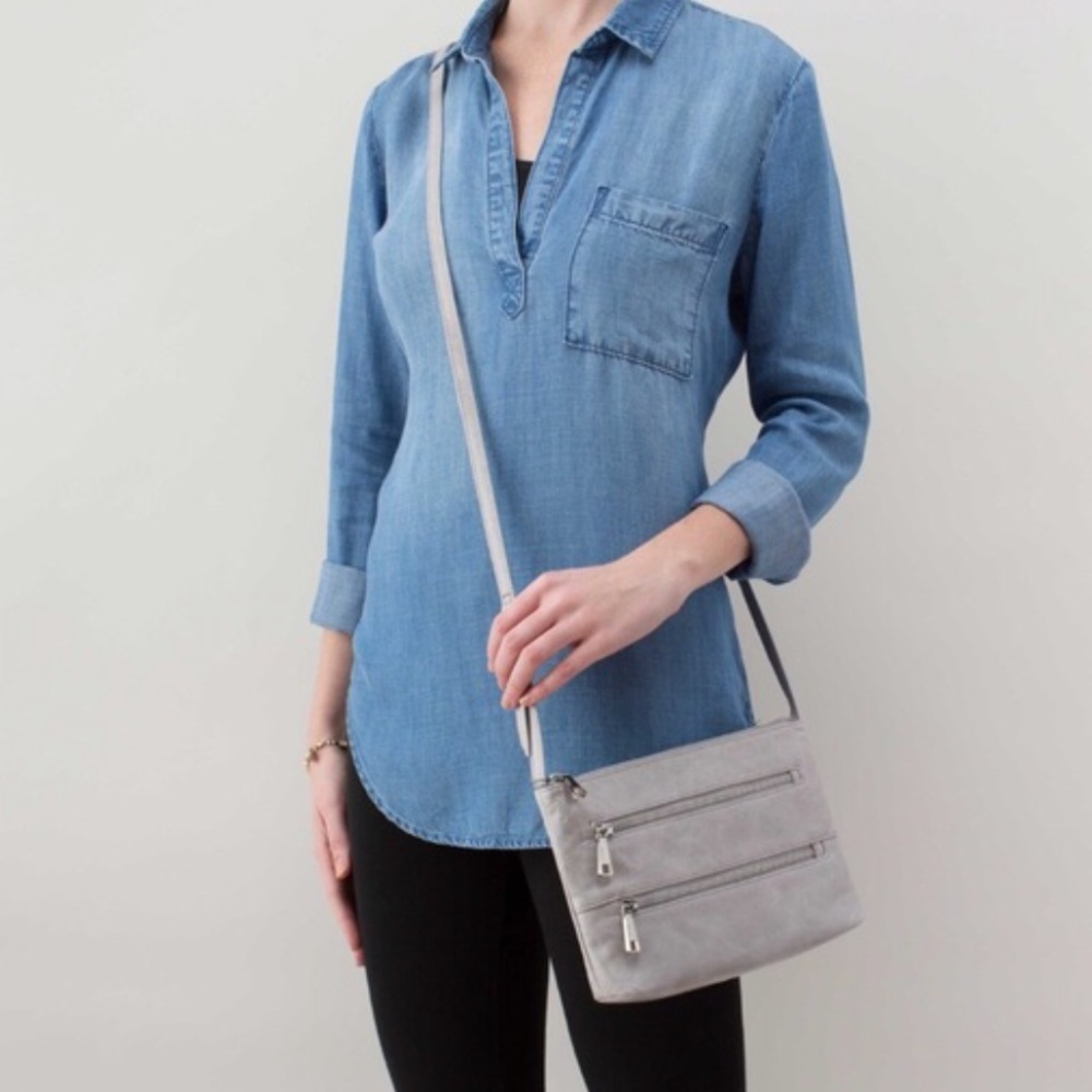 SALE! Hobo Steel Grey/Green Leather Crossbody Bag